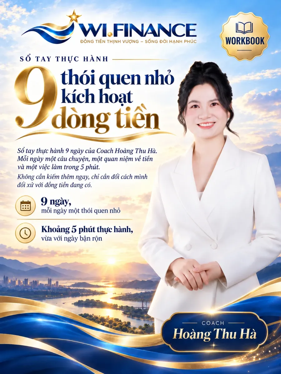 Bìa sổ tay 9 thói quen nhỏ kích hoạt dòng tiền, Coach Hoàng Thu Hà
